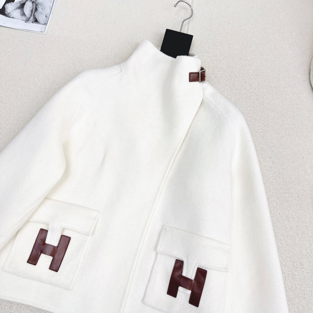 HERMES 25S DOUBLE-FACED WOOL STAND-COLLAR COAT 188