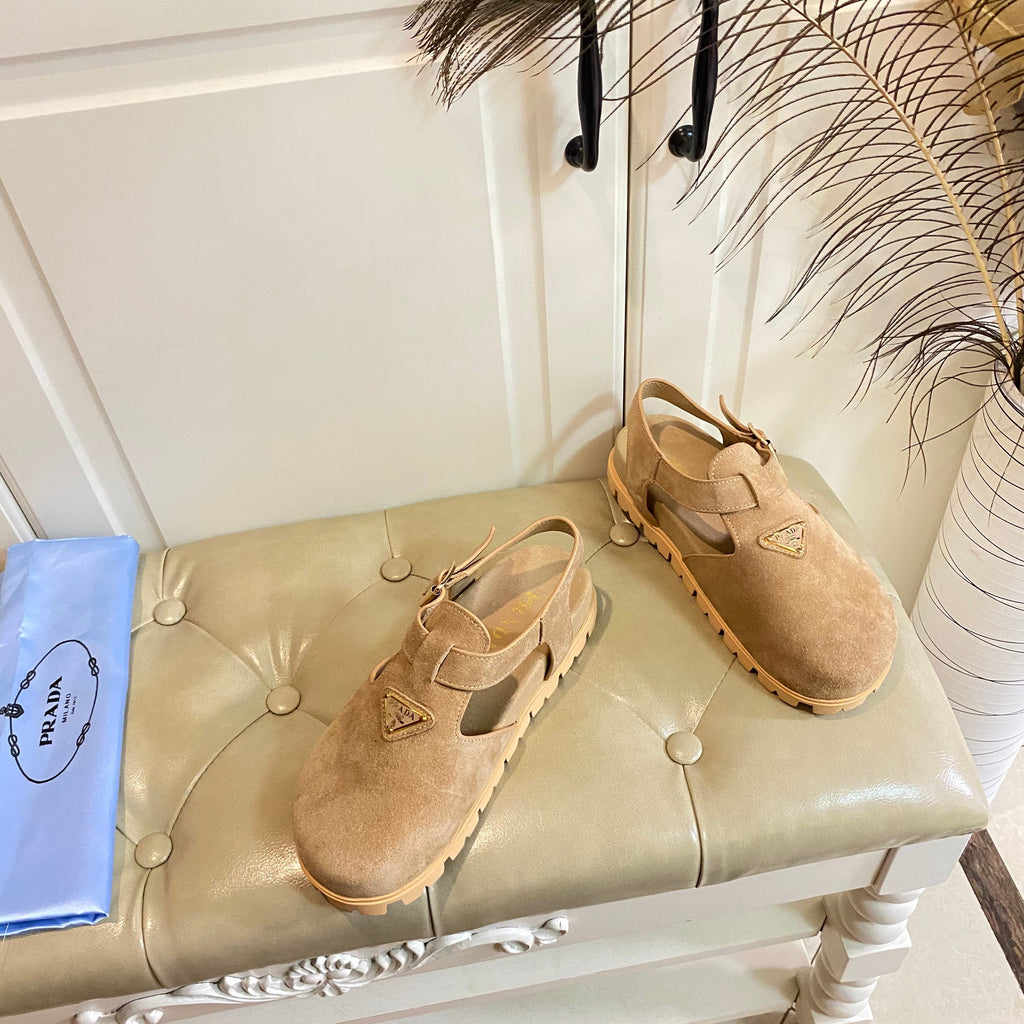 PRADA RUBBER SOLE SANLS IN RK BEIGE SUEDE
