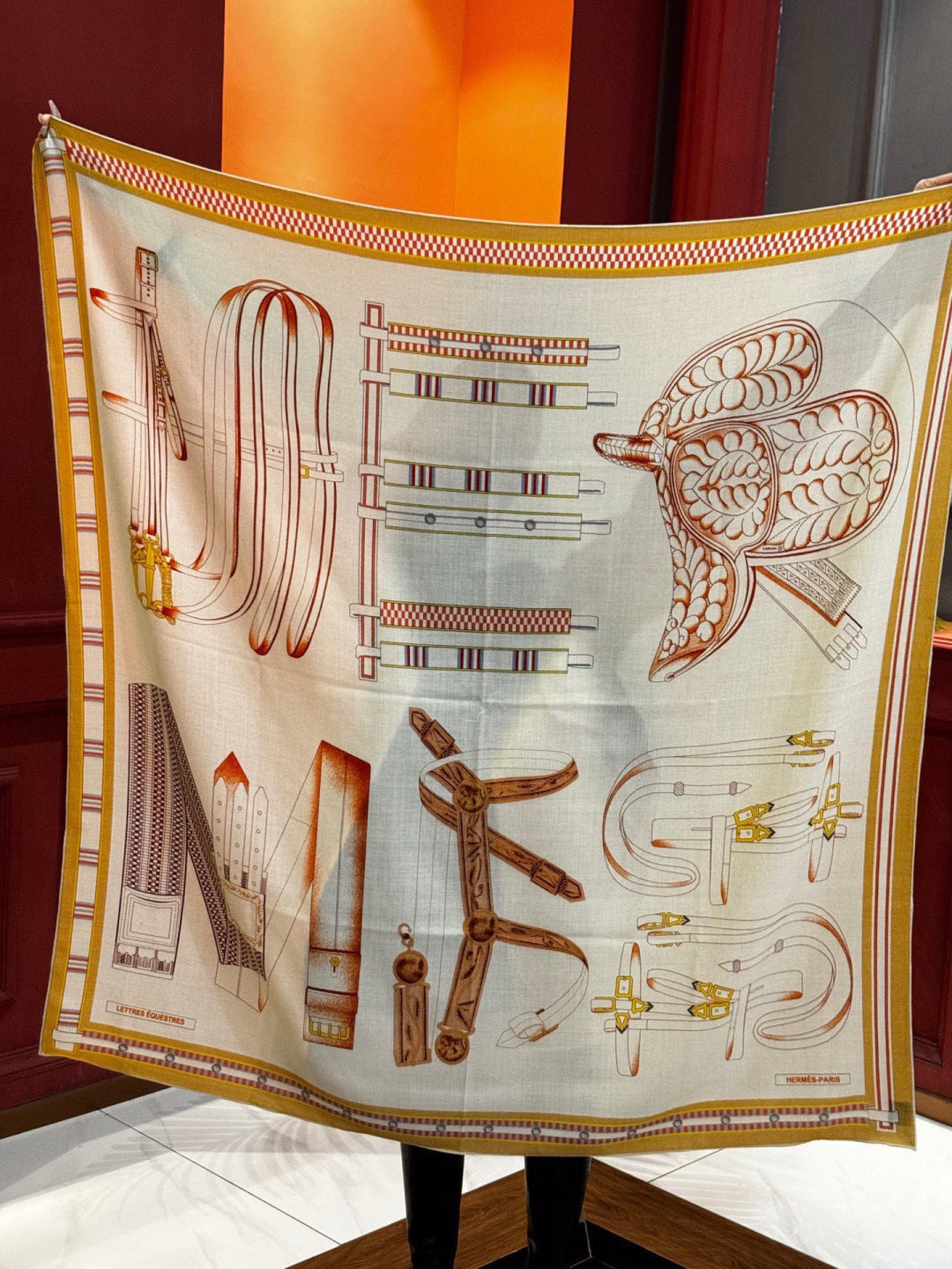 HERMES HERMES 25S SCARF 140 IN SILK CASERE 989481