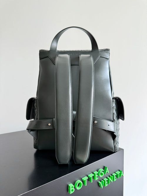 BOTTEGA VENETA 25S BACK TO SCHOOL BACKPACK 39 IN MUTED TEAL GRAY CALFSKIN