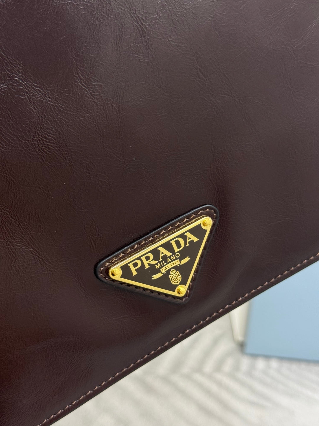 PRADA 25S SHOULDER BAG 23 IN RK BROWN CALFSKIN GOLD HARDWARE