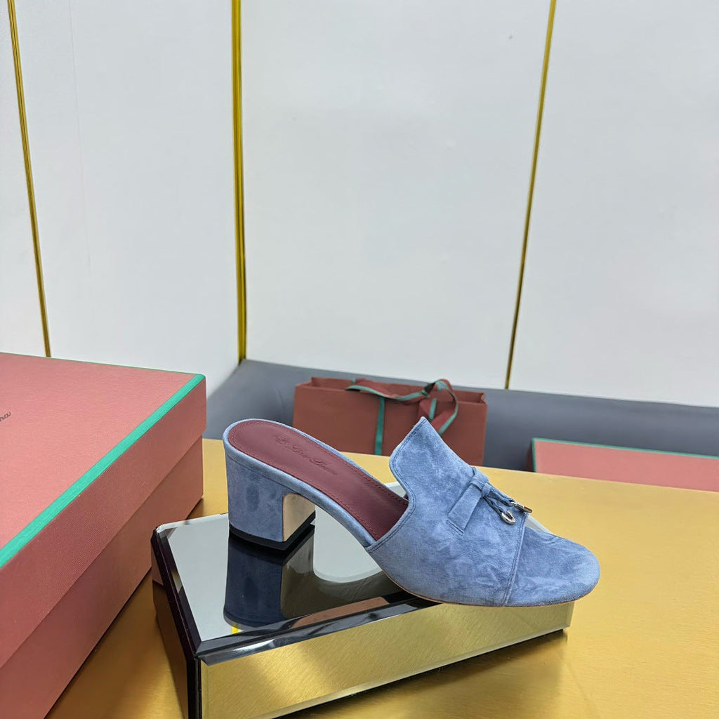 LP BLOCK HEEL SANDALS 25S IN DARK BLUE SUEDE