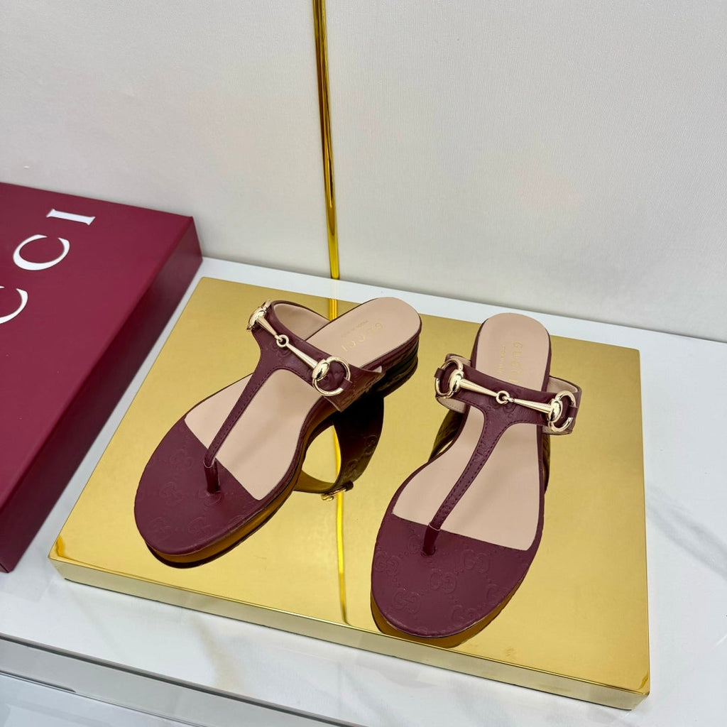 GUCCI THONG SANDALS 25S IN DARK RED LAMBSKIN WITH GOLD HARDWARE
