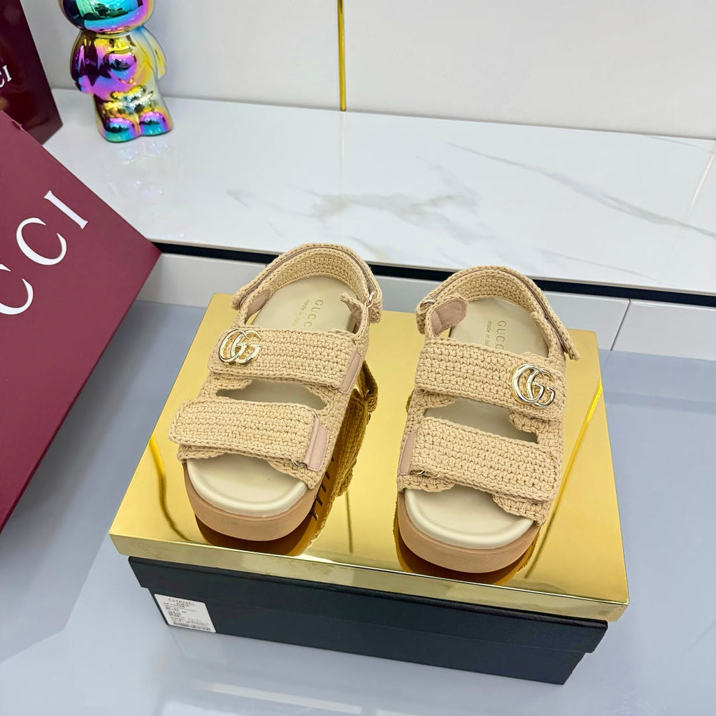 GUCCI SANDALS 25S IN NATURAL STRAW CROCHET COTTON FABRIC