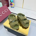 GUCCI SANDALS 25S IN MOSS GREEN CROCHET COTTON FABRIC