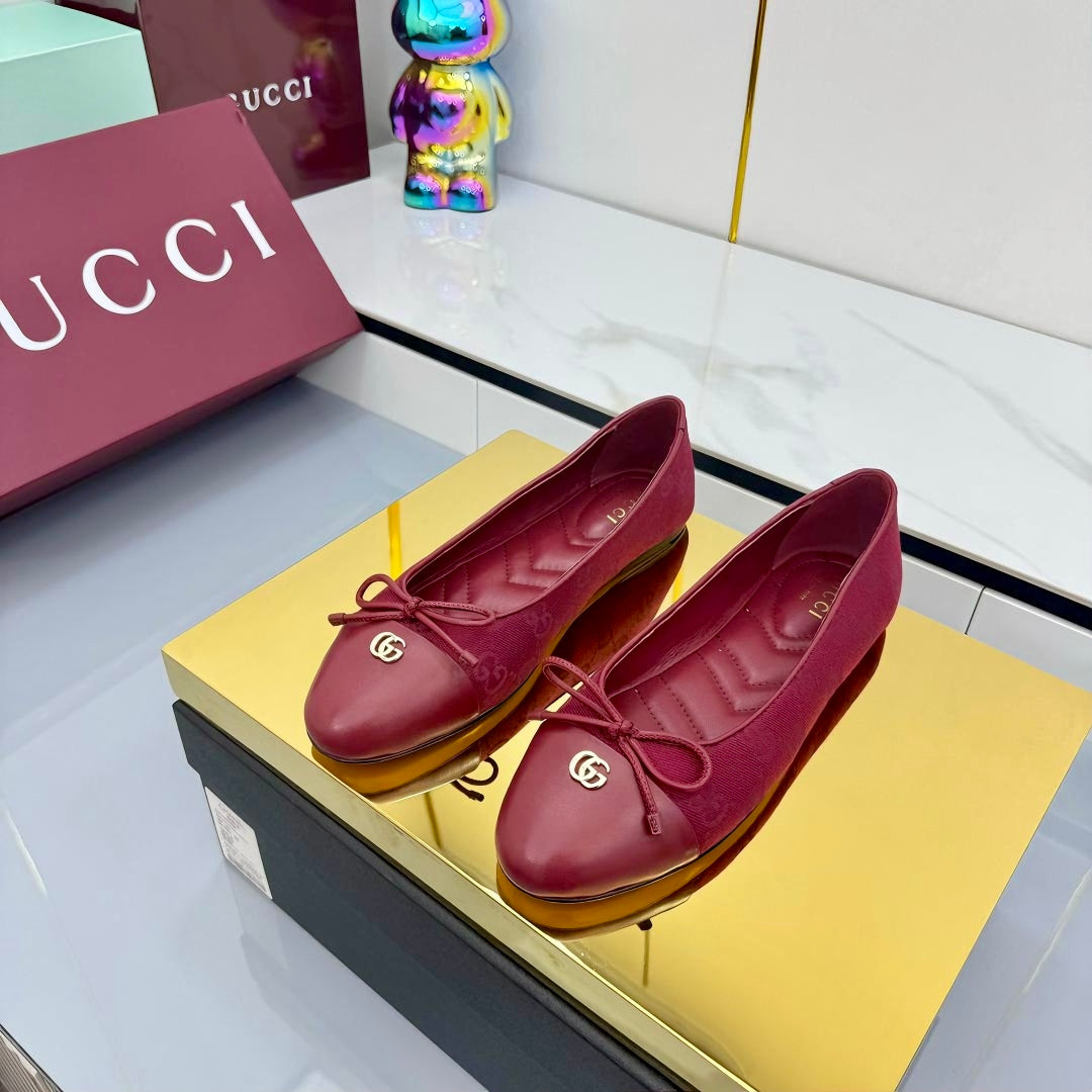 GUCCI BALLET FLATS 25S IN RED FABRIC MIX LAMBSKIN WITH BOW