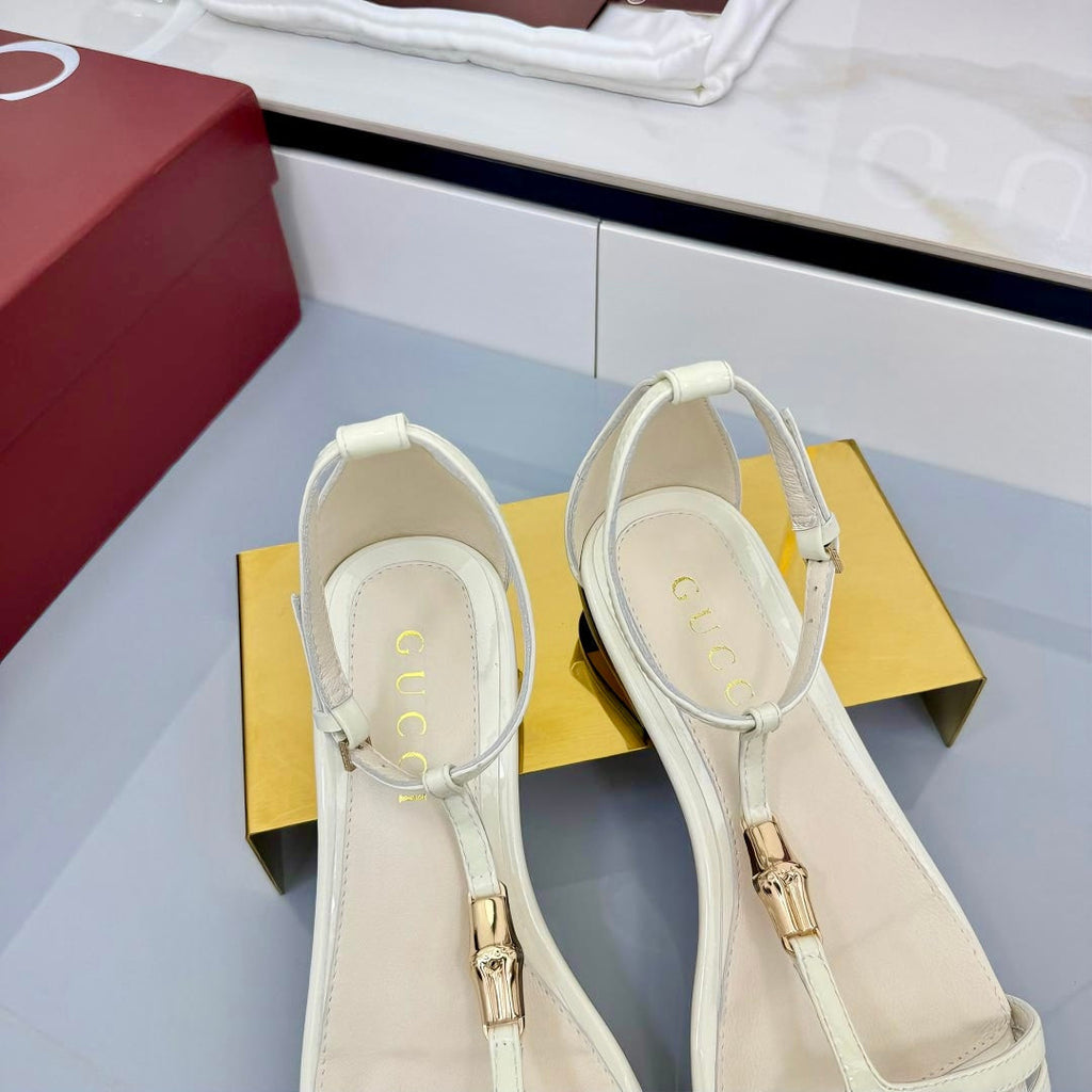 GUCCI THONG SANDALS 25S IN WHITE LAMBSKIN WITH GOLD HARDWARE