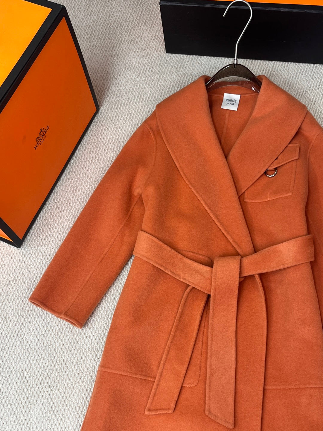 HERMES 25S LAPEL-COLLAR CASERE COAT 208