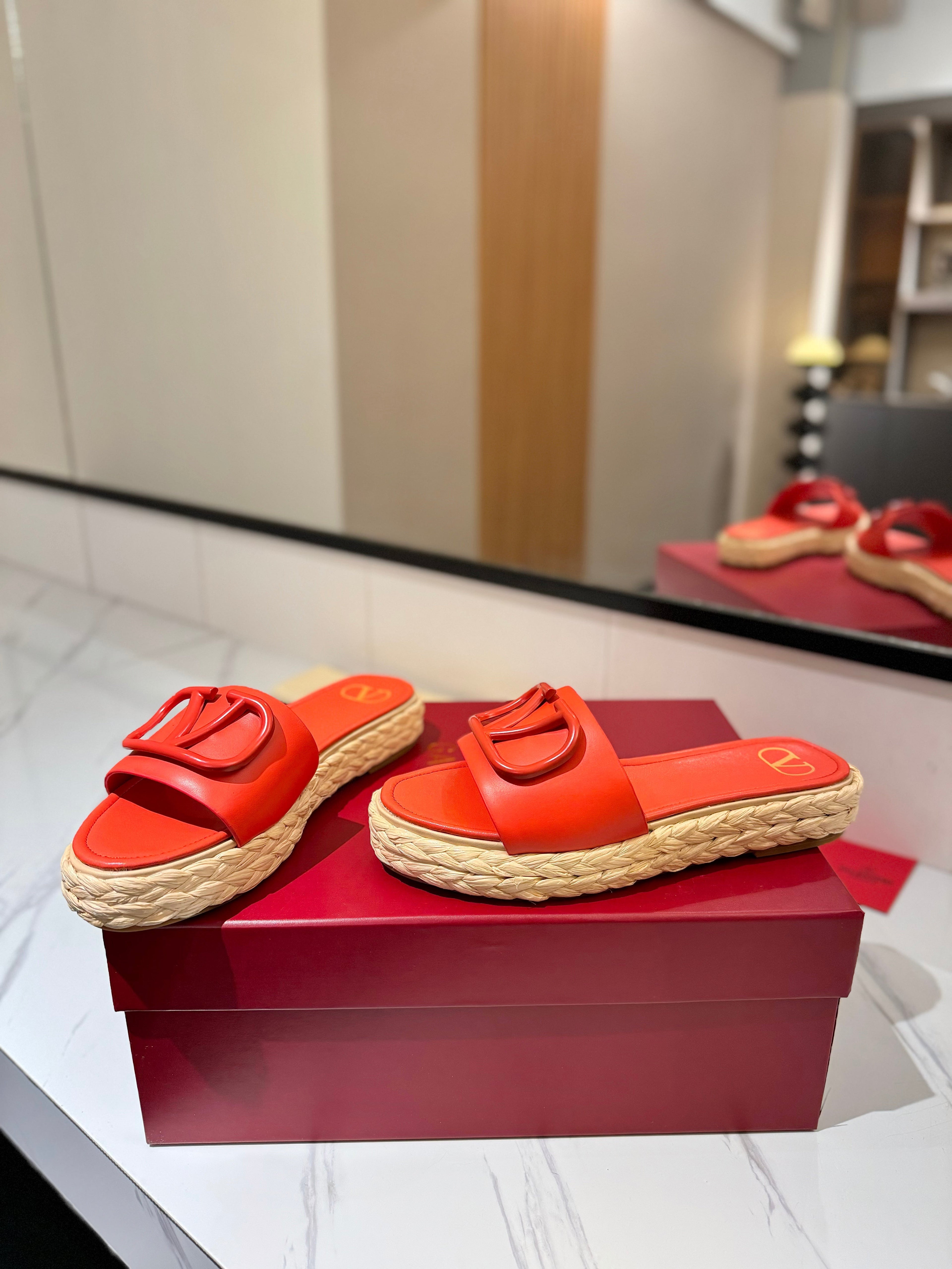 VLTN ESPADRILLE SLIDES 25S IN ORANGE LAMBSKIN STYLE 6