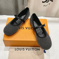 LOUIS VUITTON ROMY FLAT BALLERINA IN BLACK LAMBSKIN EMBELLISHED SILVER-TONED STUDS