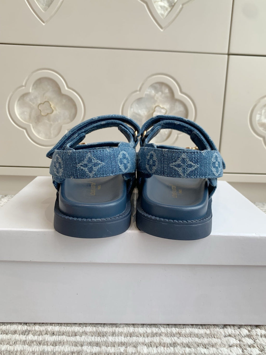 LOUIS VUITTON LV SANDALS 25S IN BLUE DENIM AND CALFSKIN WITH GOLD HARDWARE