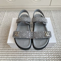 LOUIS VUITTON LV SANDALS 25S IN GREY DENIM AND CALFSKIN WITH SILVER HARDWARE