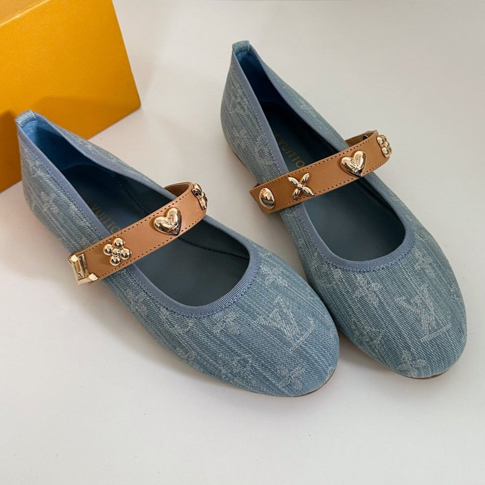 LOUIS VUITTON ROMY FLAT BALLERINA IN LIGHT BLUE MONOGRAM DENIM