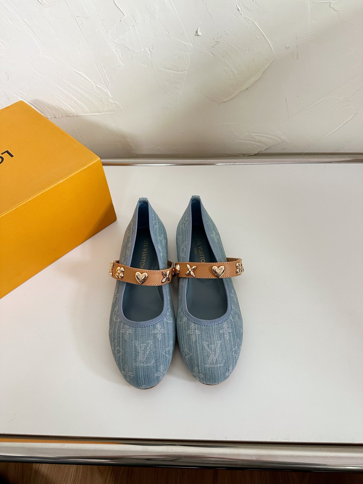 LOUIS VUITTON ROMY FLAT BALLERINA IN LIGHT BLUE MONOGRAM DENIM