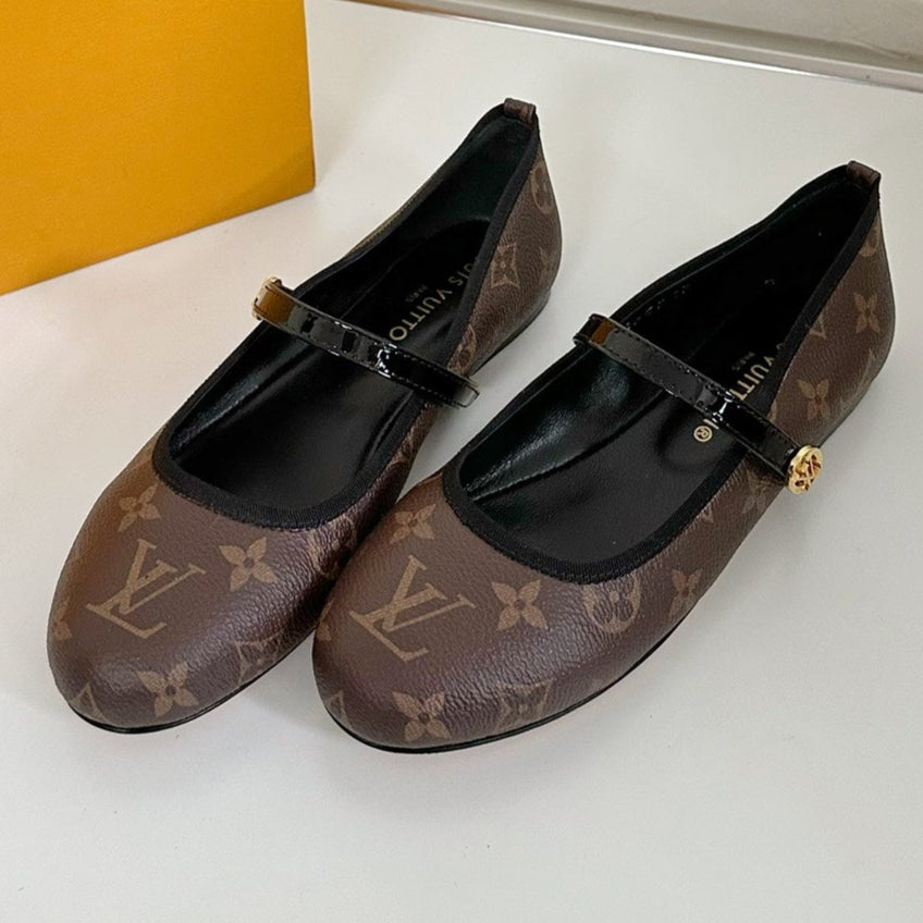 LOUIS VUITTON ROMY FLAT BALLERINA IN BROWN MONOGRAM CALFSKIN