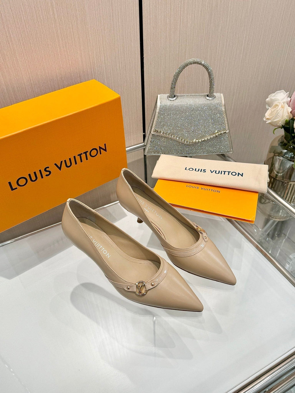 LOUIS VUITTON 6AM HIGH HEELS 55 MM IN TAN BEIGE LAMBSKIN