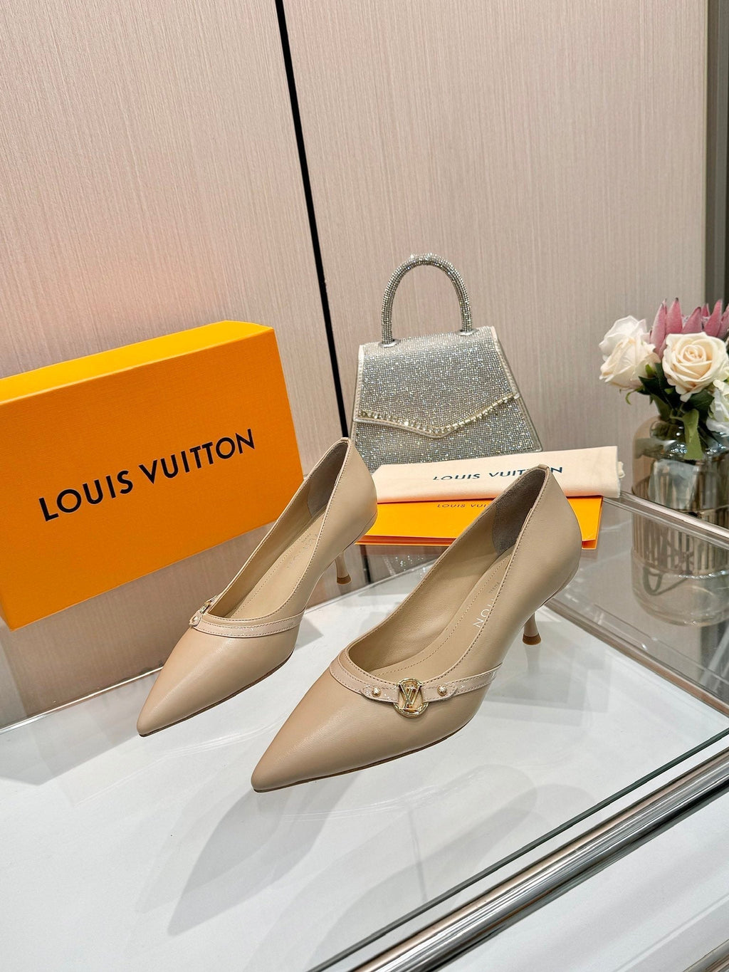 LOUIS VUITTON 6AM HIGH HEELS 55 MM IN TAN BEIGE LAMBSKIN