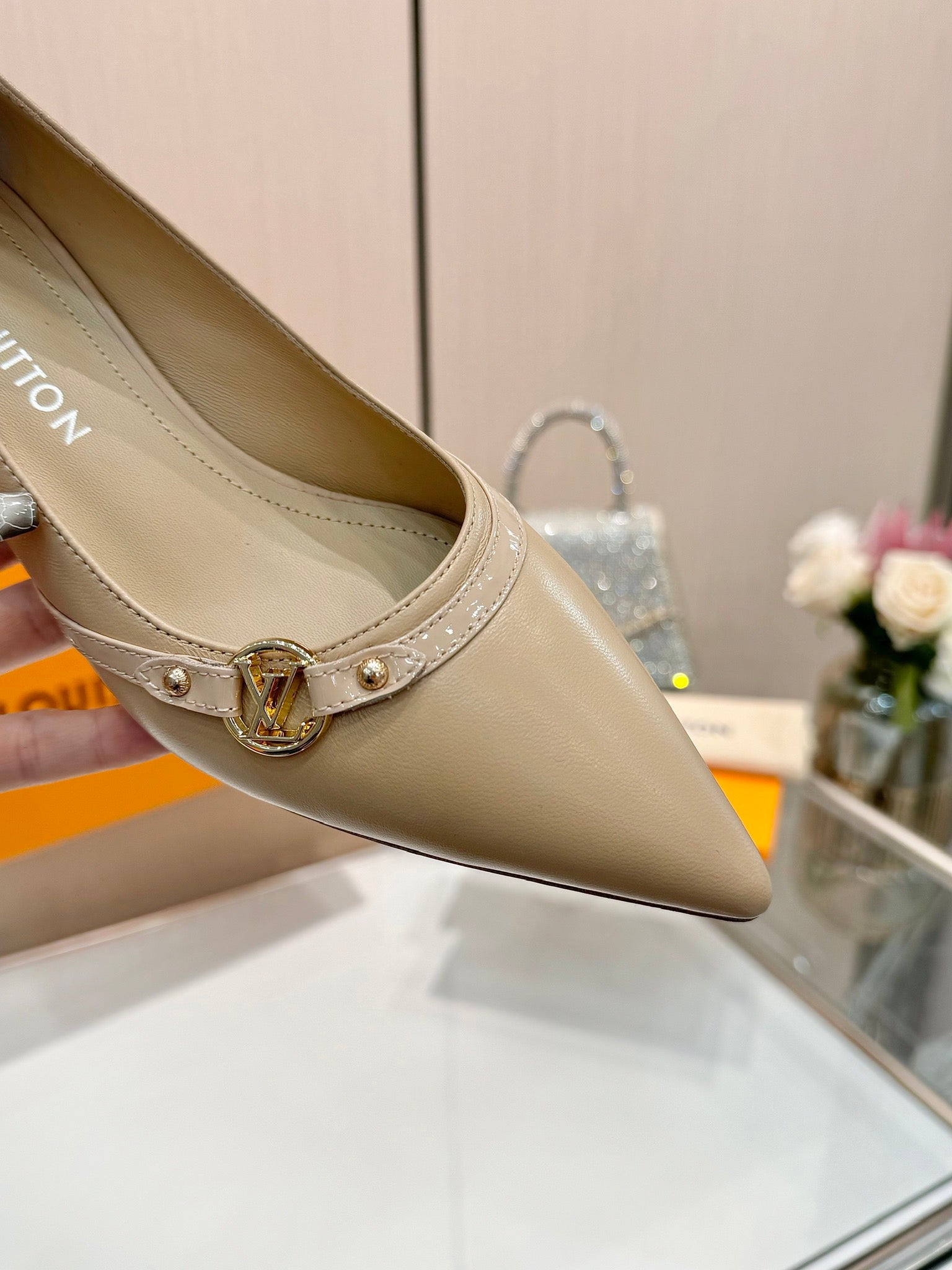 LOUIS VUITTON 6AM HIGH HEELS 55 MM IN TAN BEIGE LAMBSKIN