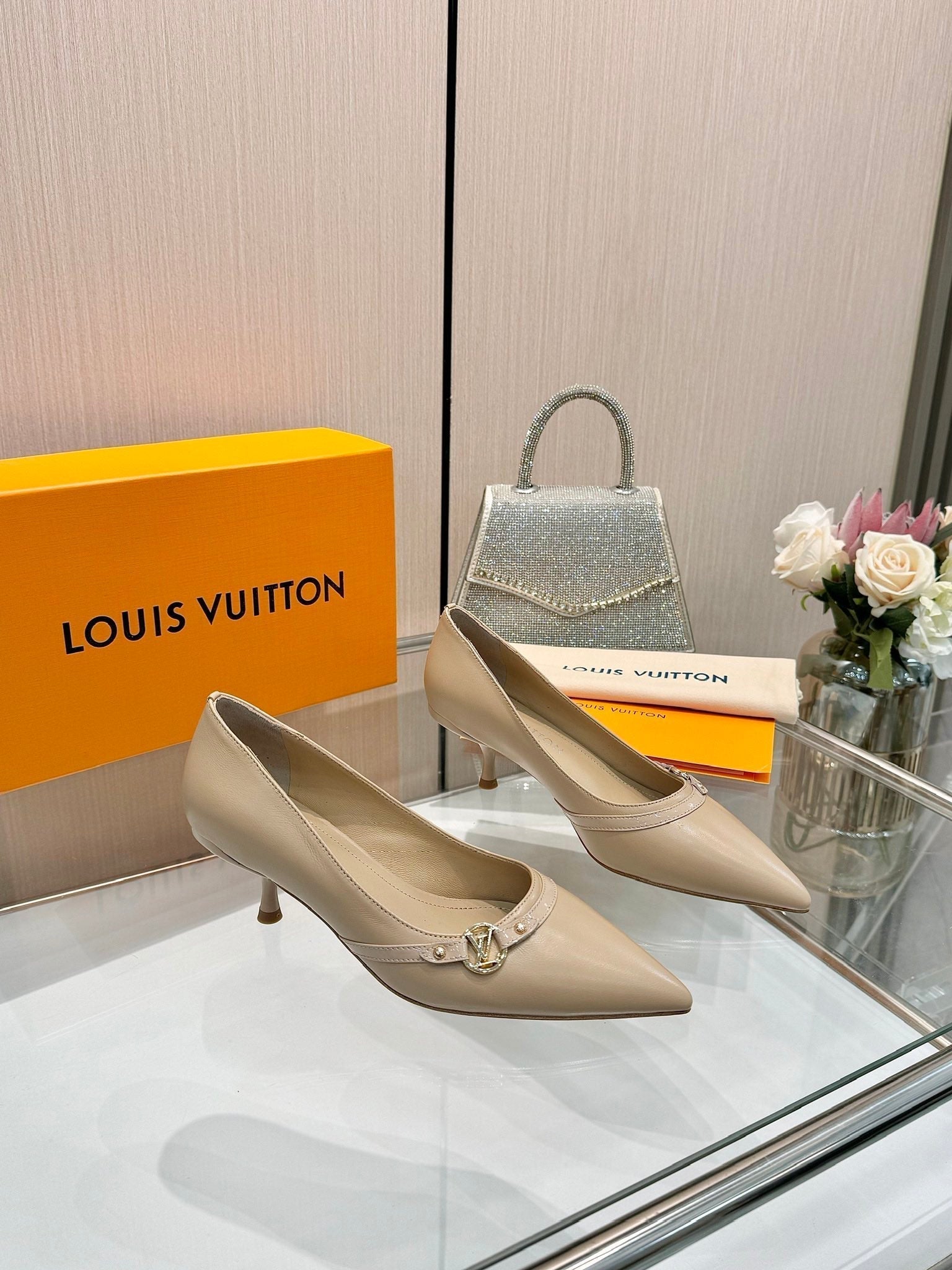 LOUIS VUITTON 6AM HIGH HEELS 55 MM IN TAN BEIGE LAMBSKIN