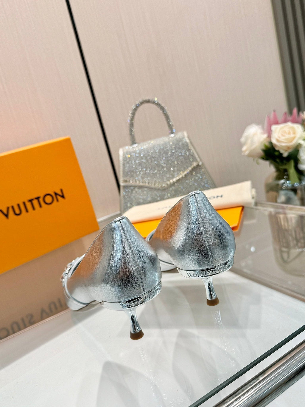 LOUIS VUITTON 6AM HIGH HEELS 55 MM IN SILVER LAMBSKIN