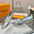 LOUIS VUITTON 6AM HIGH HEELS 55 MM IN SILVER LAMBSKIN