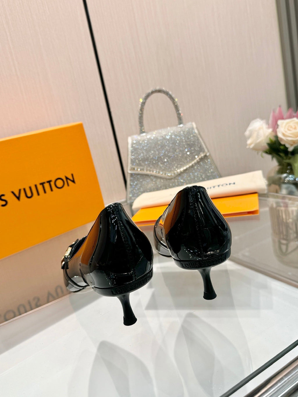 LOUIS VUITTON 6AM HIGH HEELS 55 MM IN BLACK PATENT LAMBSKIN