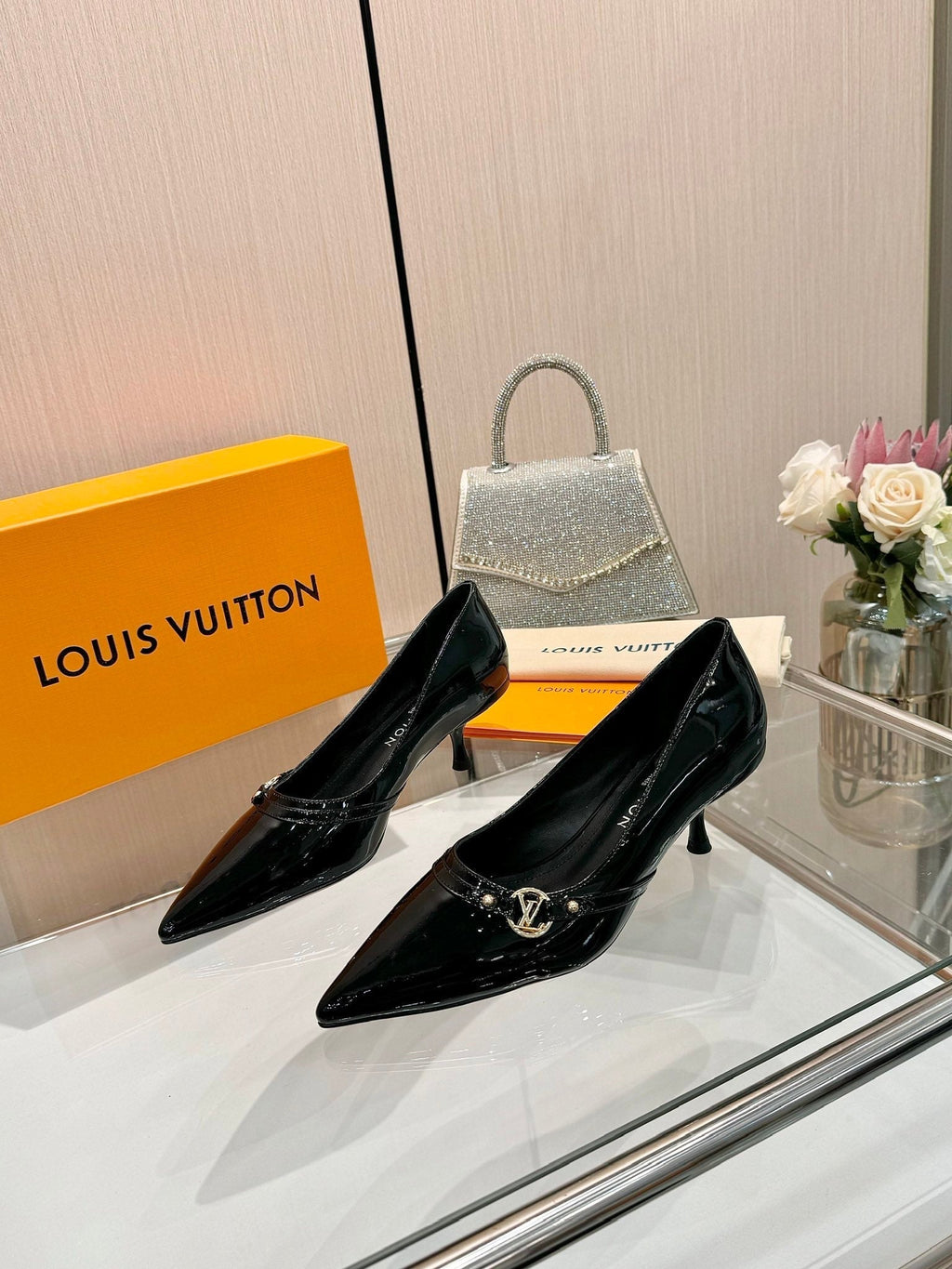 LOUIS VUITTON 6AM HIGH HEELS 55 MM IN BLACK PATENT LAMBSKIN