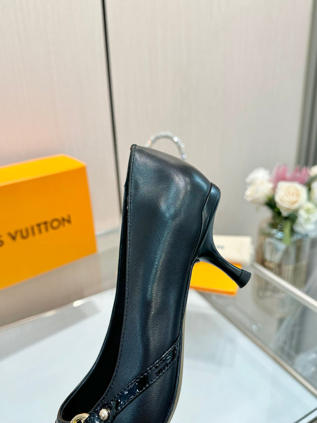 LOUIS VUITTON 6AM HIGH HEELS 55 MM IN BLACK LAMBSKIN