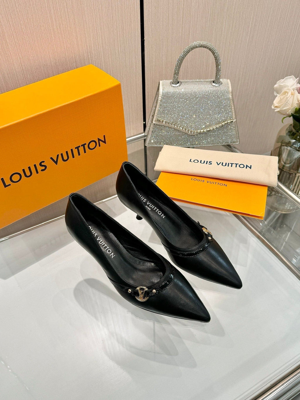 LOUIS VUITTON 6AM HIGH HEELS 55 MM IN BLACK LAMBSKIN