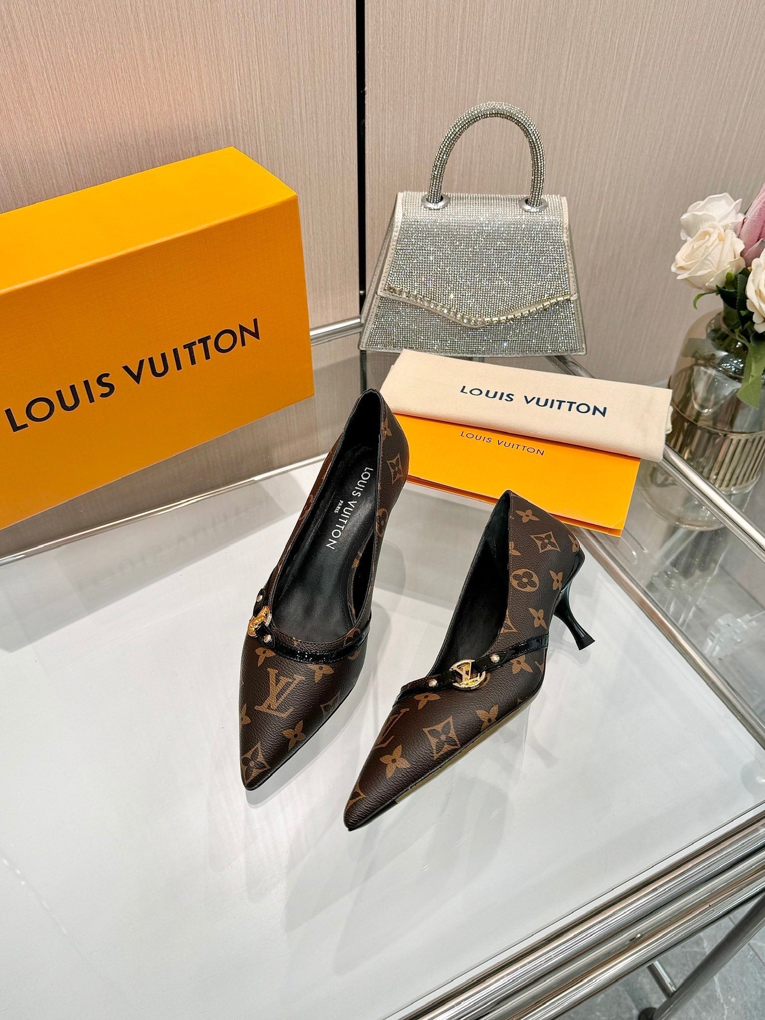 LOUIS VUITTON 6AM HIGH HEELS 55 MM IN CHOCOLATE BROWN MONOGRAM LAMBSKIN
