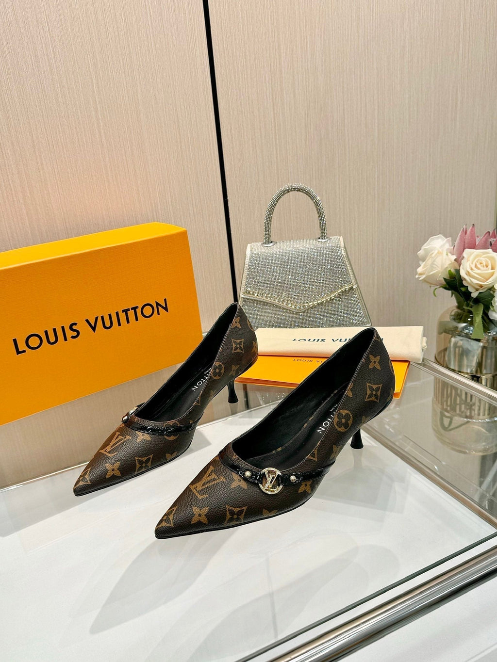 LOUIS VUITTON 6AM HIGH HEELS 55 MM IN CHOCOLATE BROWN MONOGRAM LAMBSKIN
