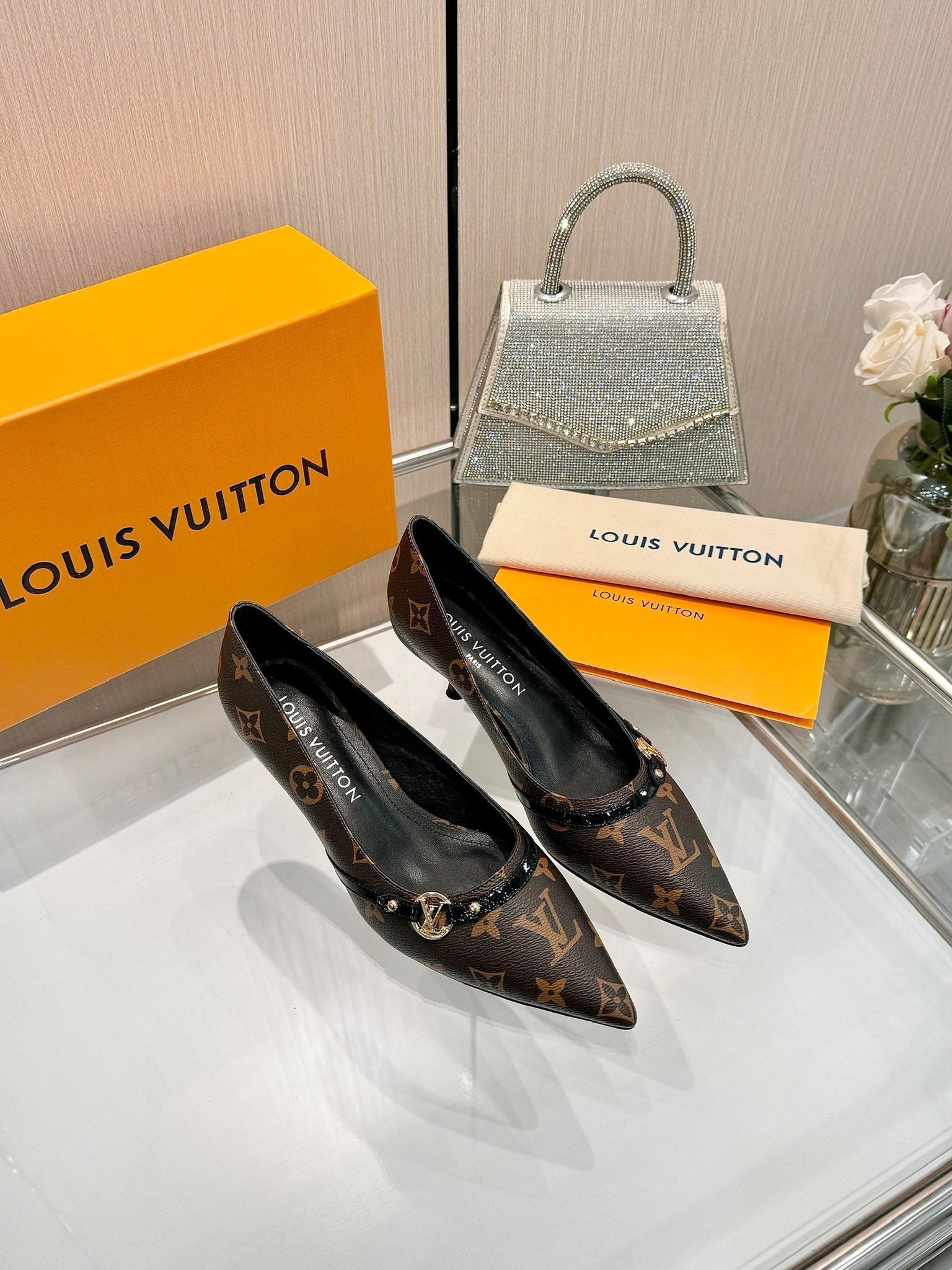 LOUIS VUITTON 6AM HIGH HEELS 55 MM IN CHOCOLATE BROWN MONOGRAM LAMBSKIN