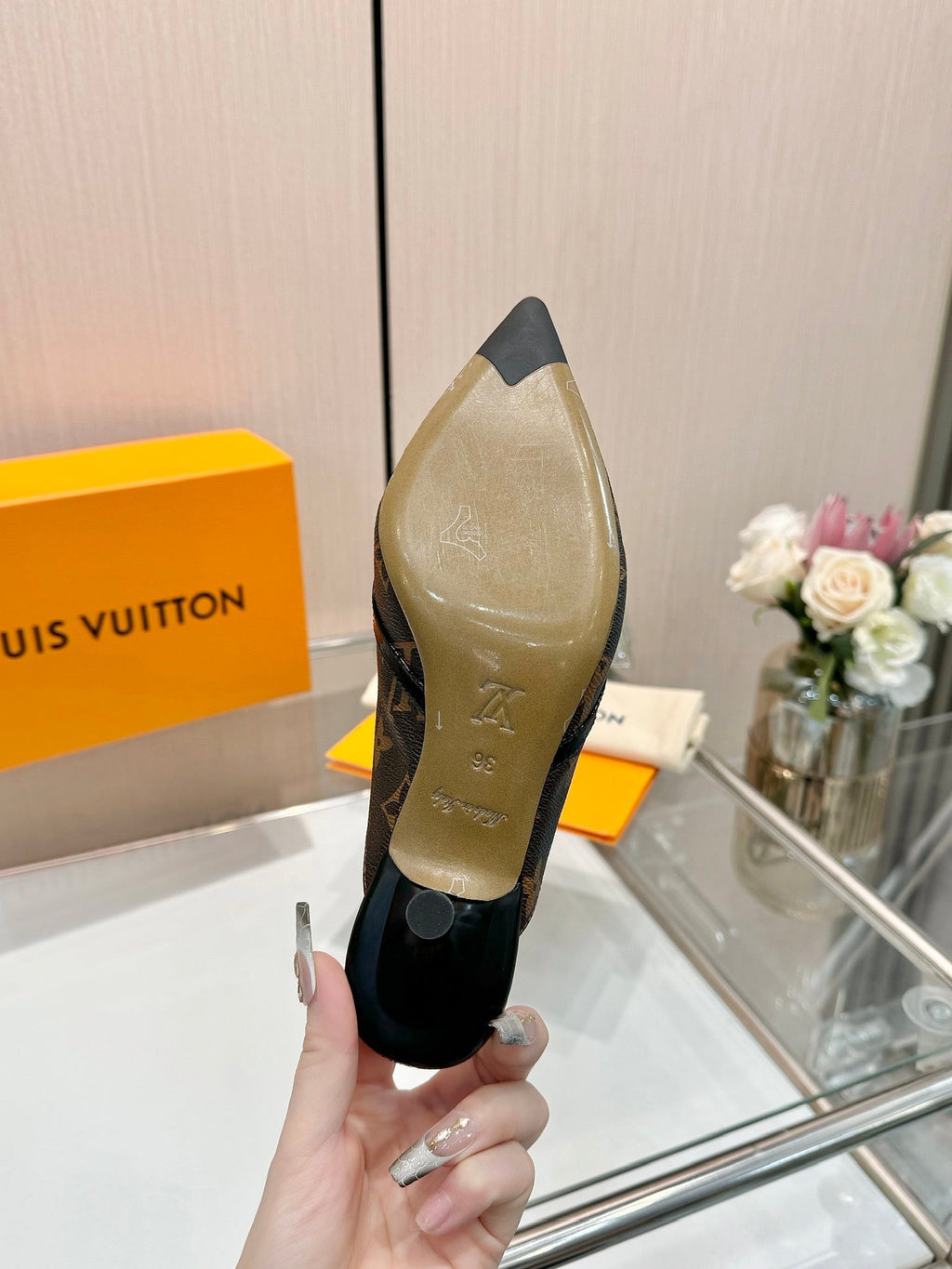 LOUIS VUITTON 6AM SLINGBACK HIGH HEELS 55 MM IN CHOCOLATE BROWN MONOGRAM LAMBSKIN