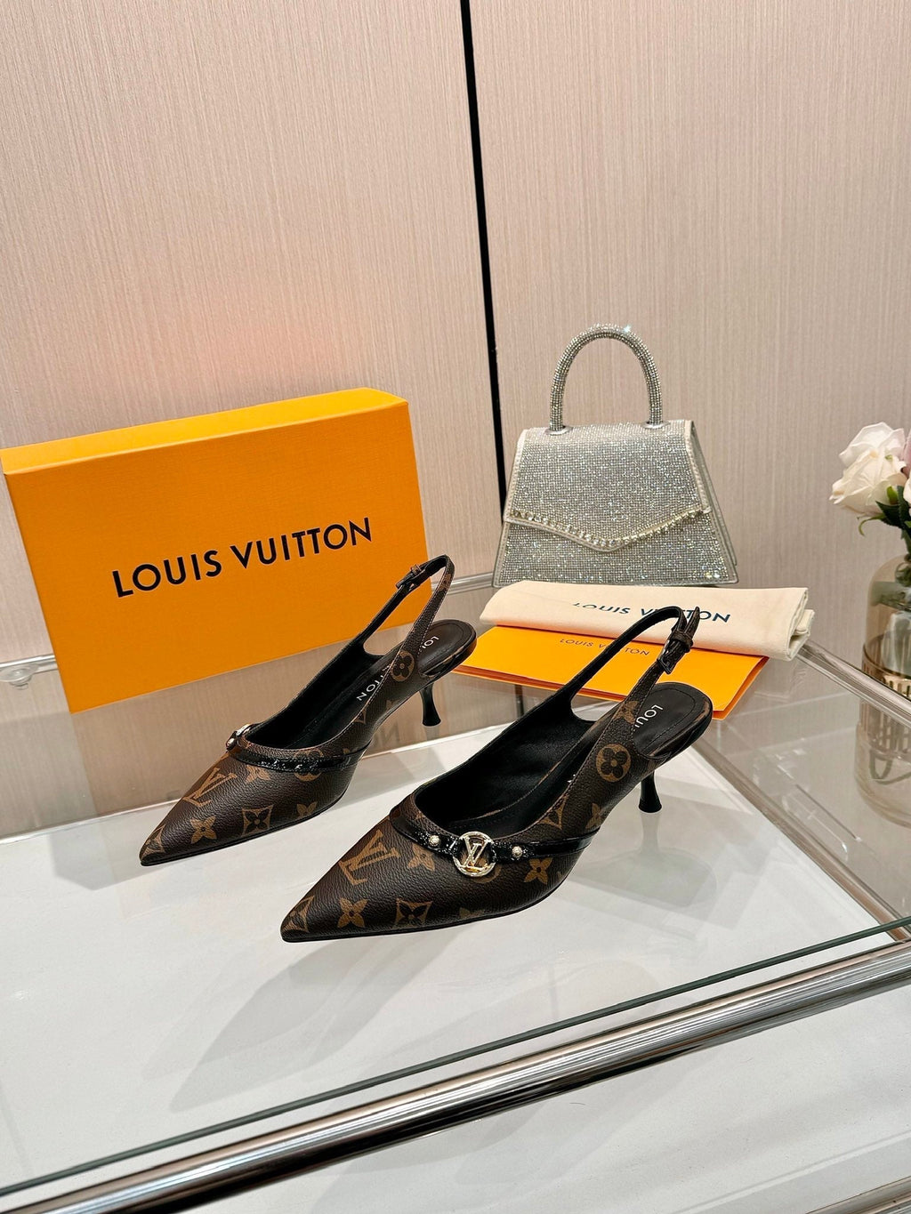 LOUIS VUITTON 6AM SLINGBACK HIGH HEELS 55 MM IN CHOCOLATE BROWN MONOGRAM LAMBSKIN