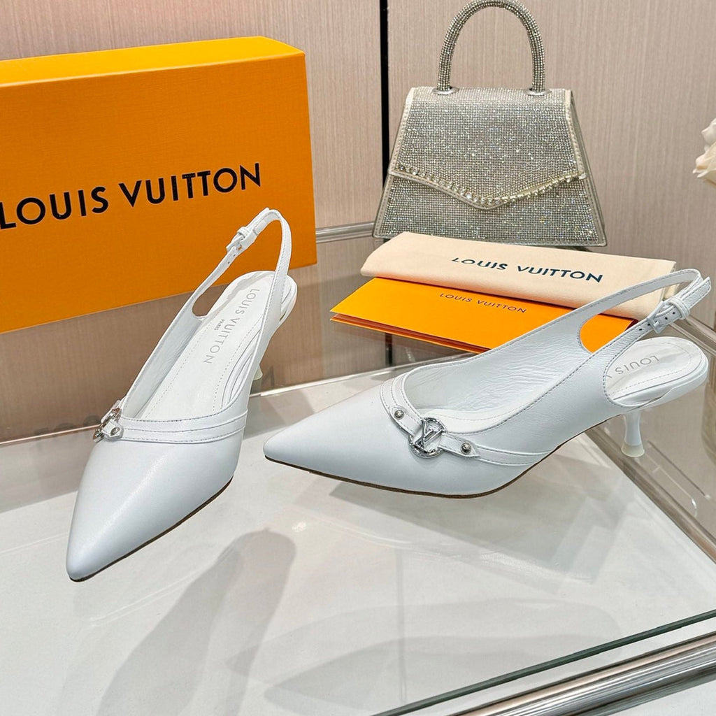 LOUIS VUITTON 6AM SLINGBACK HIGH HEELS 55 MM IN WHITE LAMBSKIN