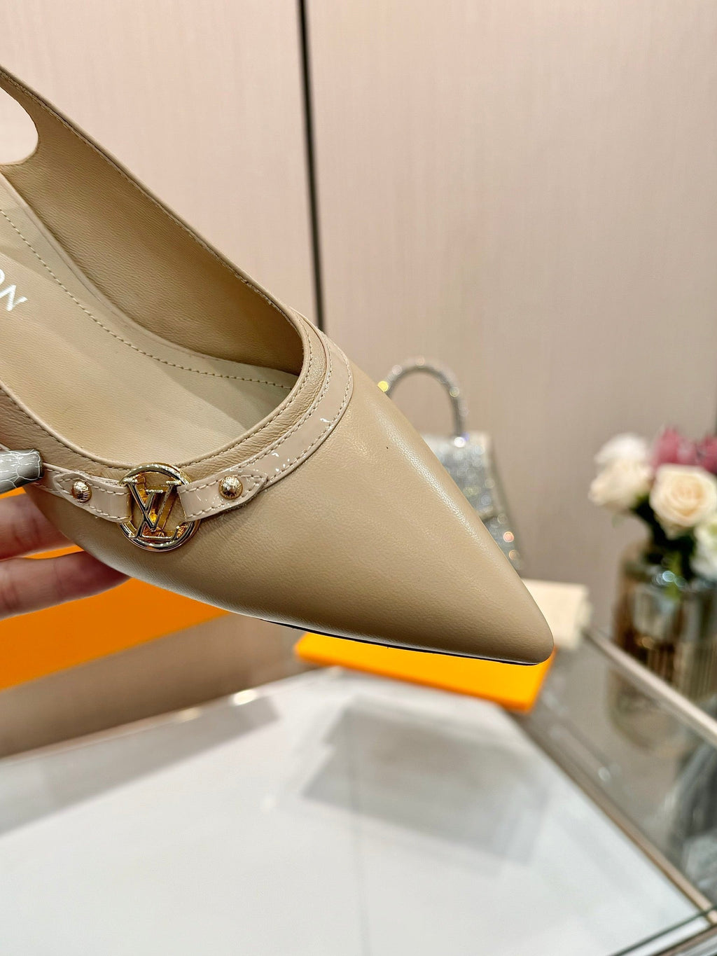 LOUIS VUITTON 6AM SLINGBACK HIGH HEELS 55 MM IN TAN BEIGE LAMBSKIN