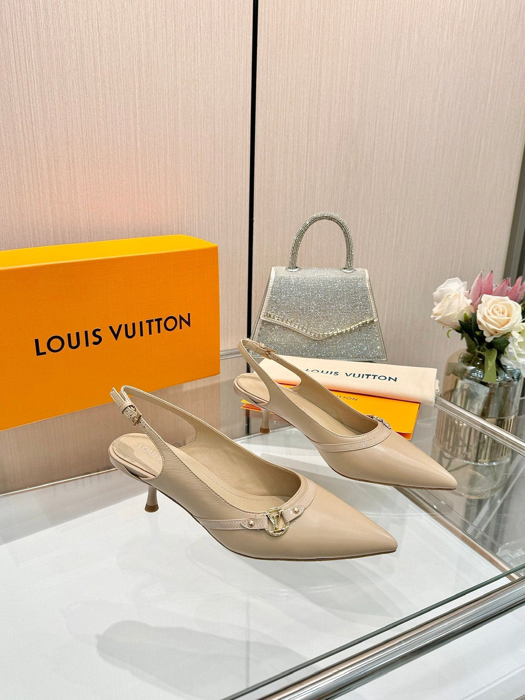 LOUIS VUITTON 6AM SLINGBACK HIGH HEELS 55 MM IN TAN BEIGE LAMBSKIN