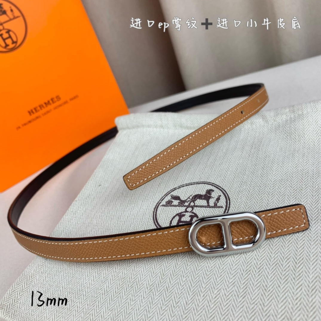 HERMES MAILLON H BELT BUCKLE & REVERSIBLE CIDER ORANGE LEATHER STRAP 13 MM SILVER HARDWARE