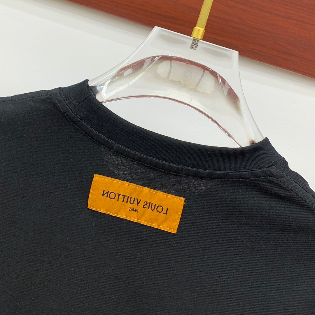 LOUIS VUITTON LV T-SHIRT EMBROIDERED LOGO IN BLACK COTTON 238879