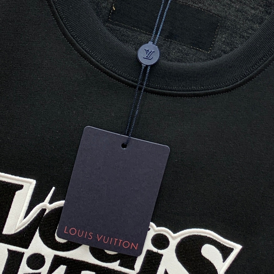 LOUIS VUITTON LV T-SHIRT EMBROIDERED LOGO IN BLACK COTTON 238879