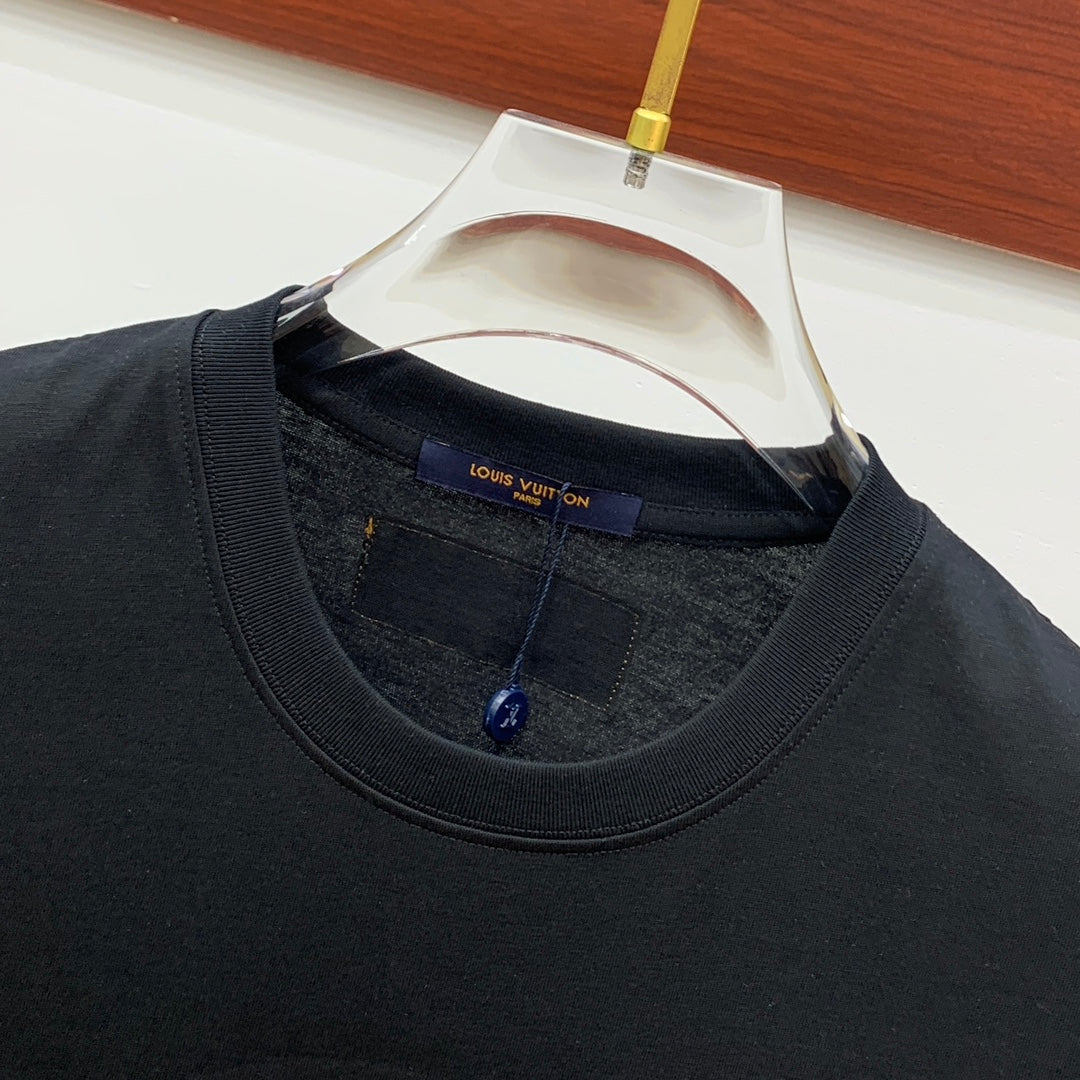 LOUIS VUITTON LV T-SHIRT IN BLACK PURE COTTON EMBROIDERED LOGO 238889