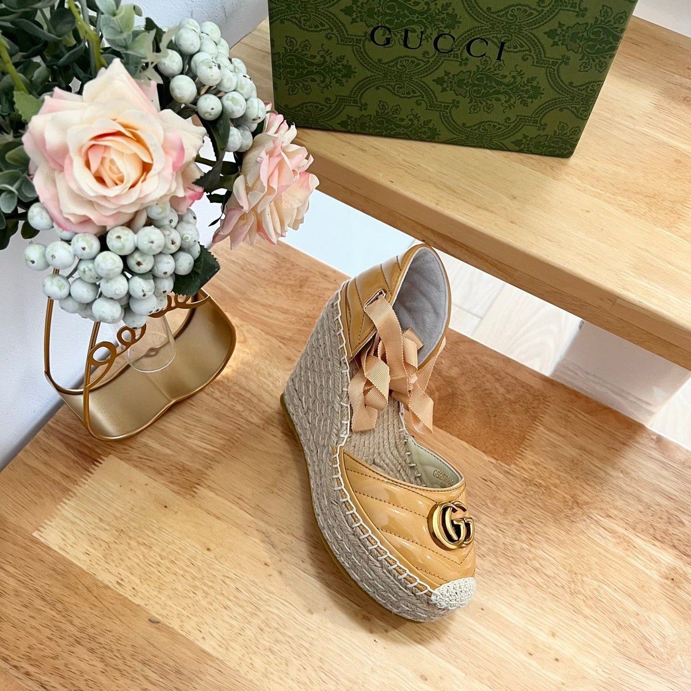 GUCCI Crochet platform Espadrilles Blush Amber Yellow
