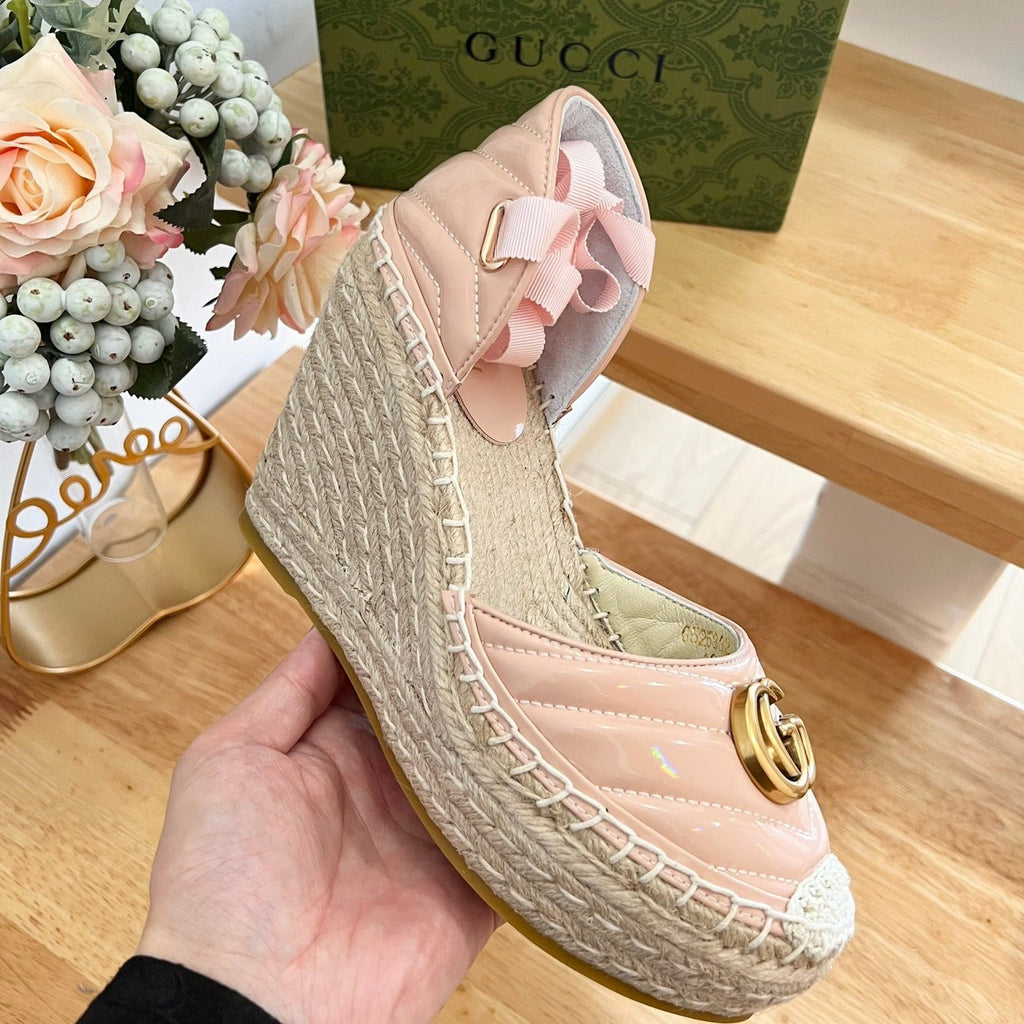 GUCCI Crochet platform Espadrilles Blush Pink