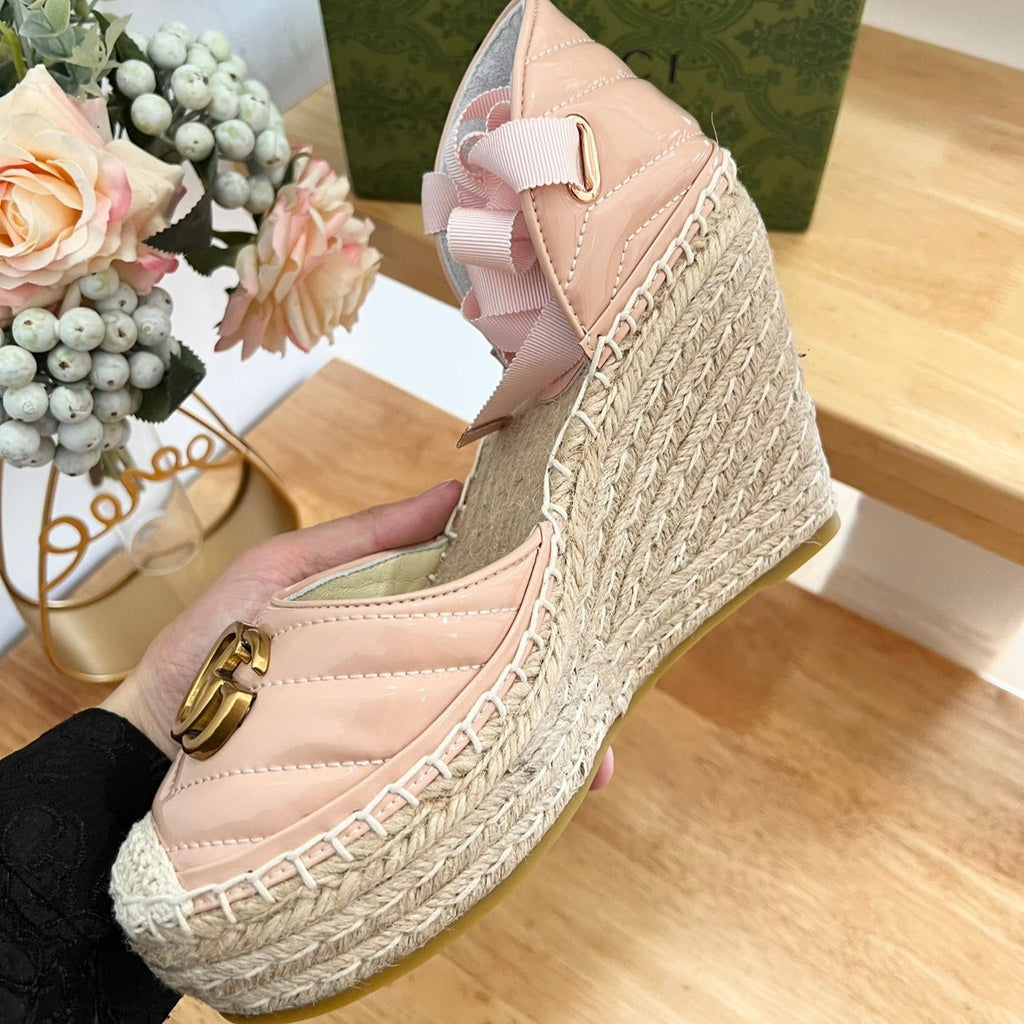 GUCCI Crochet platform Espadrilles Blush Pink