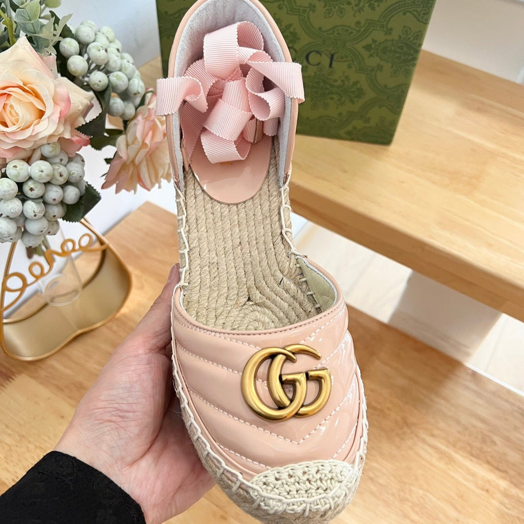 GUCCI Crochet platform Espadrilles Blush Pink