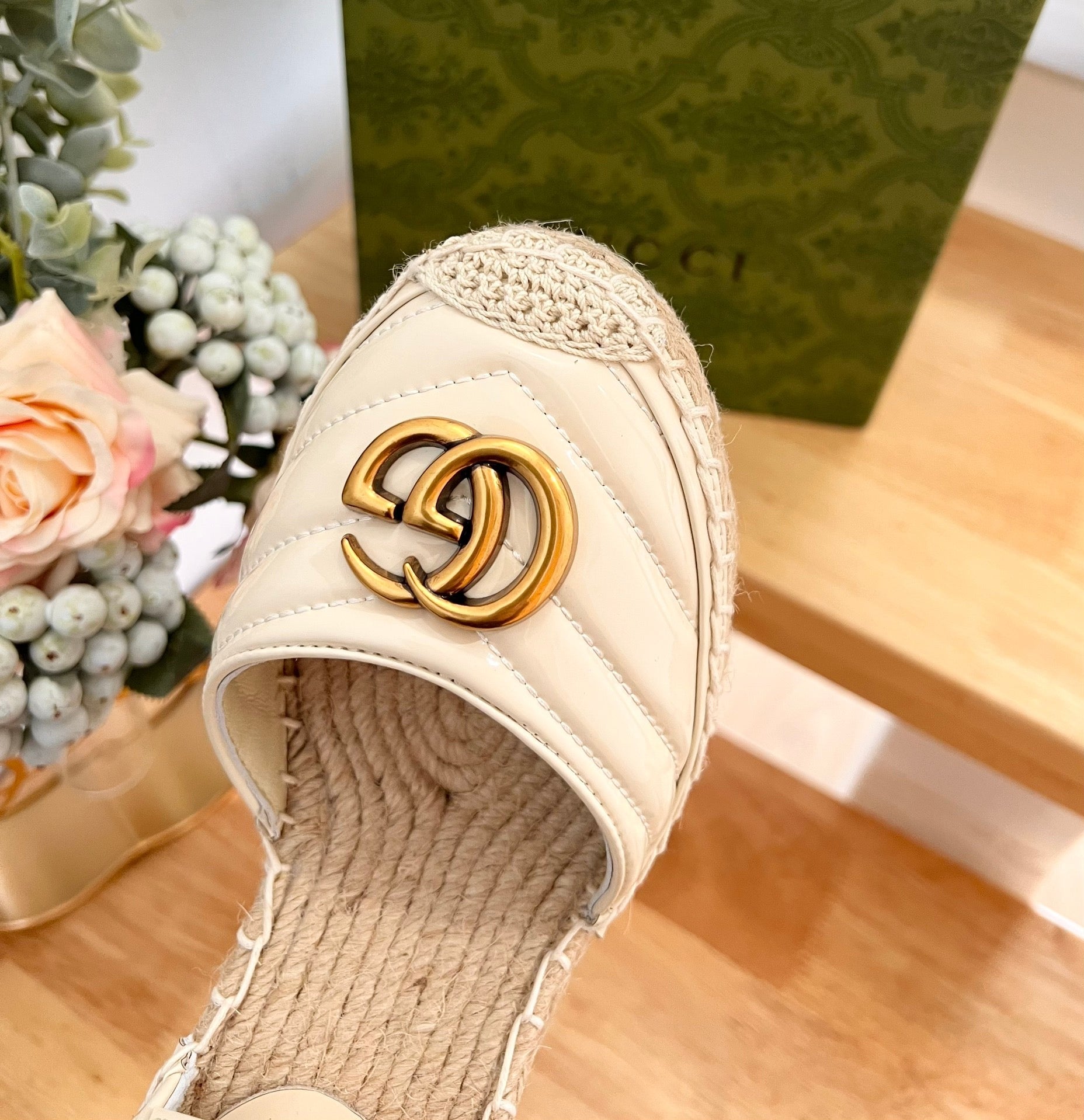 GUCCI Crochet platform Espadrilles White