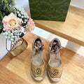 GUCCI Crochet platform Espadrilles Saddle Brown
