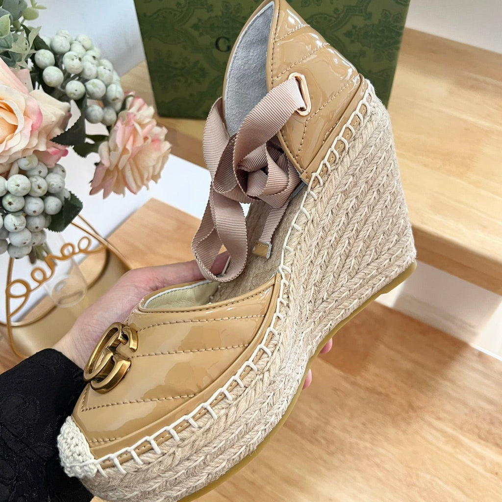 GUCCI Crochet platform Espadrilles Saddle Brown