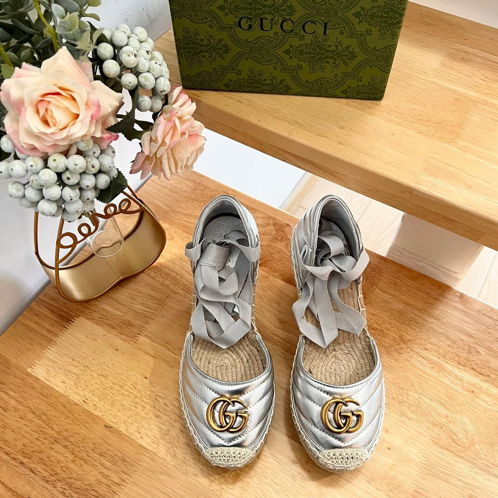 GUCCI Crochet platform Espadrilles Silver
