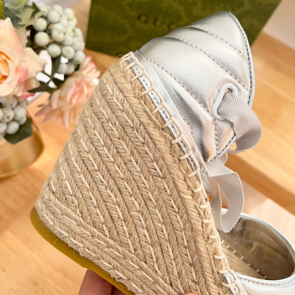 GUCCI Crochet platform Espadrilles Silver